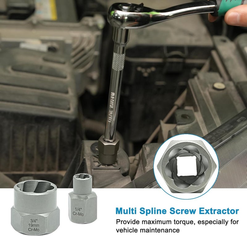 GMTOOLS Screw Extractor Set, 26 Pieces Bolt Extractor Kit & Left Hand Drill Bit Kit, Easy Out Bolt Extractor Set with Hex Adapter for Broken, Damaged, Rusted, Rounded-Off Bolts, Nuts & Screws - Image 4